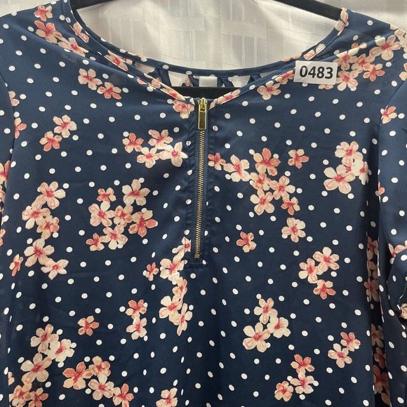Counterparts Women Top Size M Color Blue Floral Zipper - Picture 6 of 12